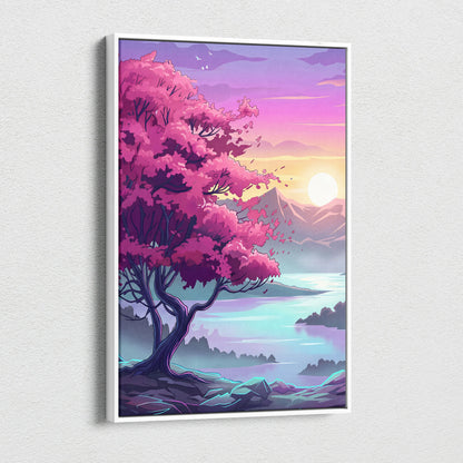Neon Vaporwave Landscape Canvas - Landscape Neon Pink Purple Cyan Living Room Vaporwave Dreamy Retro Modern Art Canvas