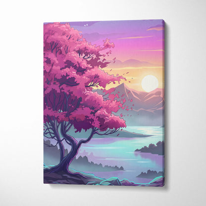 Neon Vaporwave Landscape Canvas - Landscape Neon Pink Purple Cyan Living Room Vaporwave Dreamy Retro Modern Art Canvas