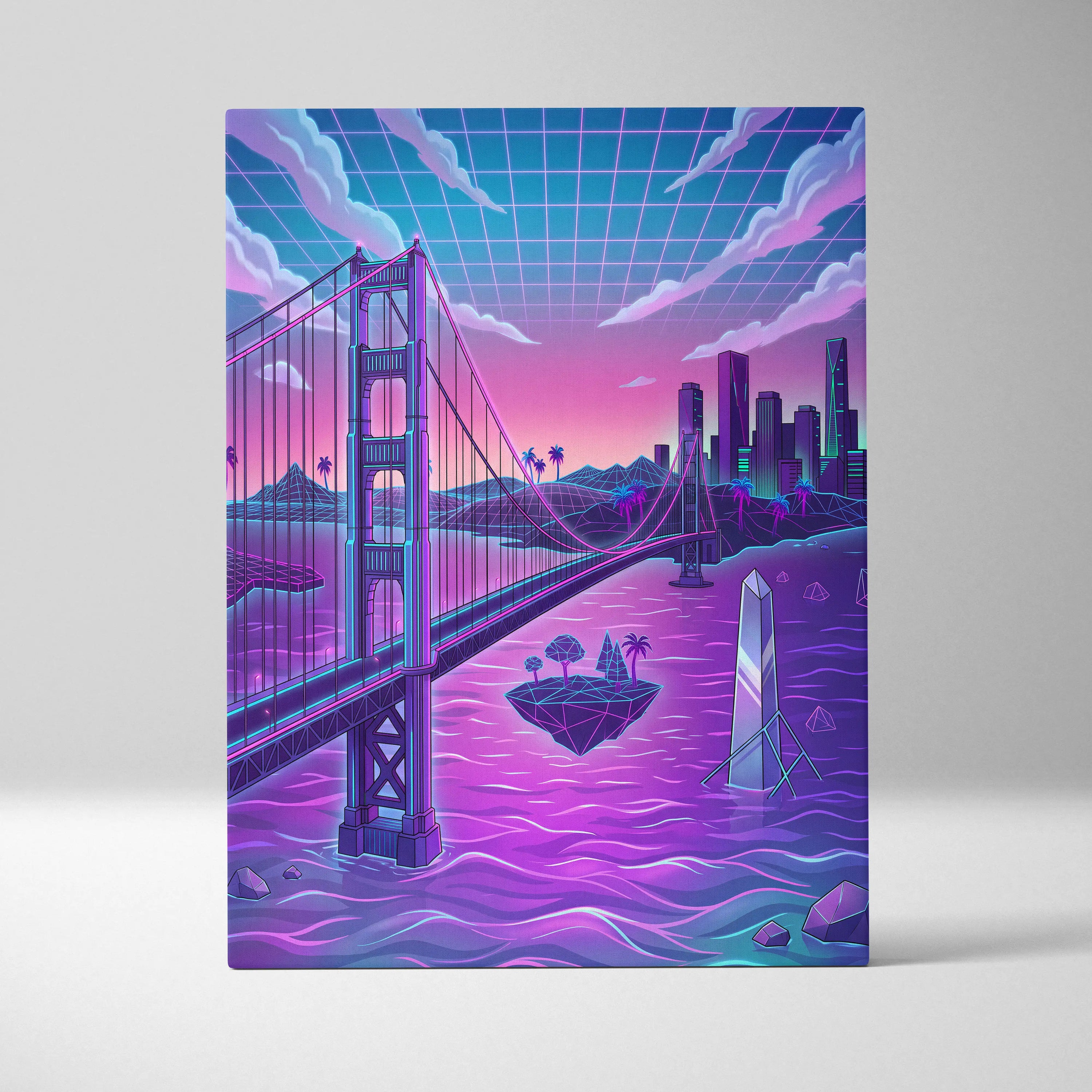 Neon Vaporwave City Canvas - Vaporwave City Neon Pink Purple Blue Living Room Decor Retro Futurism Dreamy Neon Nostalgia Vaporwave Decor Canvas Print