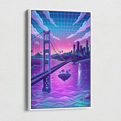Neon Vaporwave City Canvas - Vaporwave City Neon Pink Purple Blue Living Room Decor Retro Futurism Dreamy Neon Nostalgia Vaporwave Decor Canvas Print
