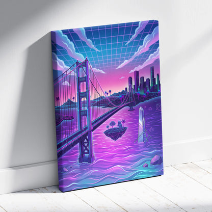 Neon Vaporwave City Canvas - Vaporwave City Neon Pink Purple Blue Living Room Decor Retro Futurism Dreamy Neon Nostalgia Vaporwave Decor Canvas Print