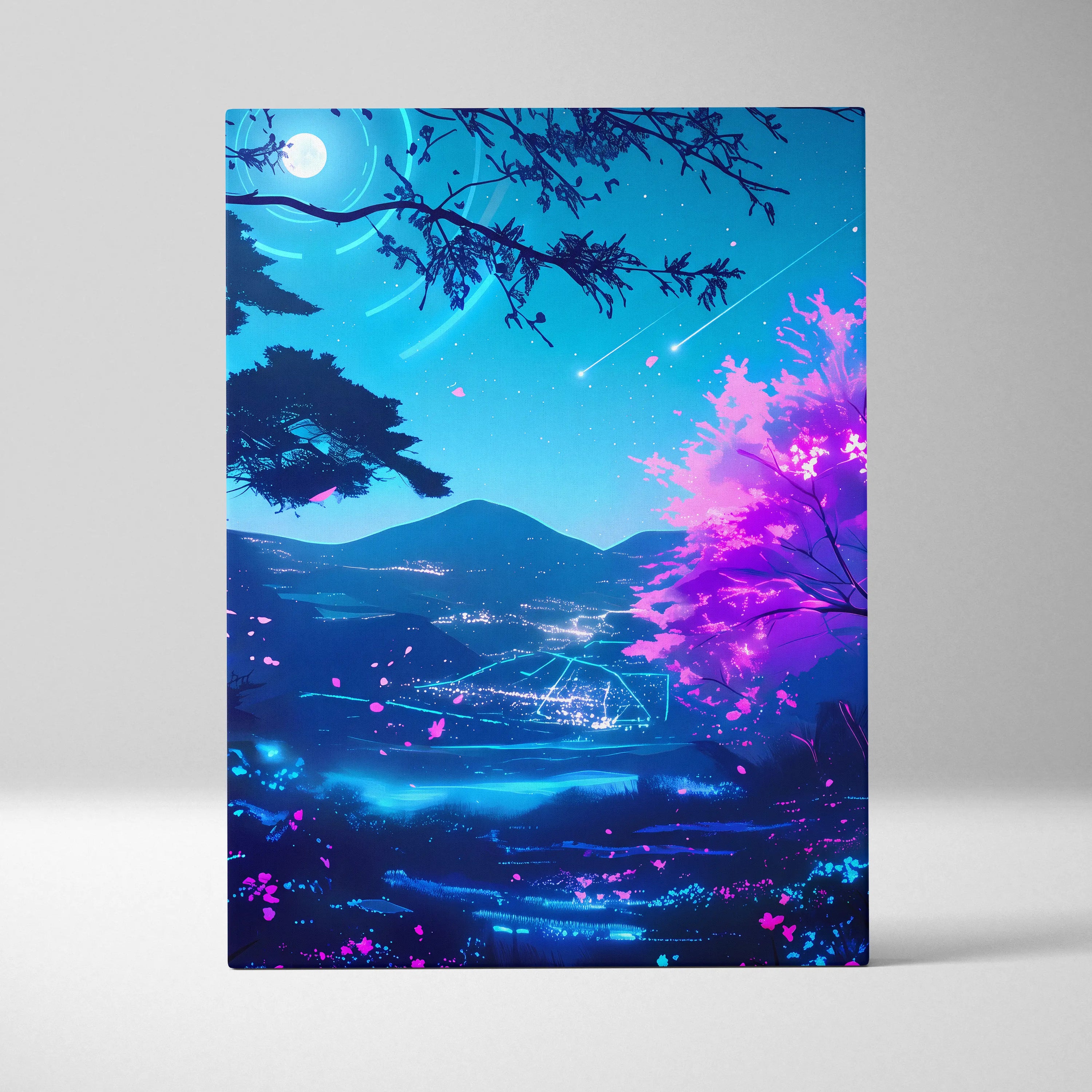Neon Vaporwave Landscape Canvas - Vaporwave Landscape Neon Blues For Living Room Synthwave Dreamy Mood Modern Wall Decor