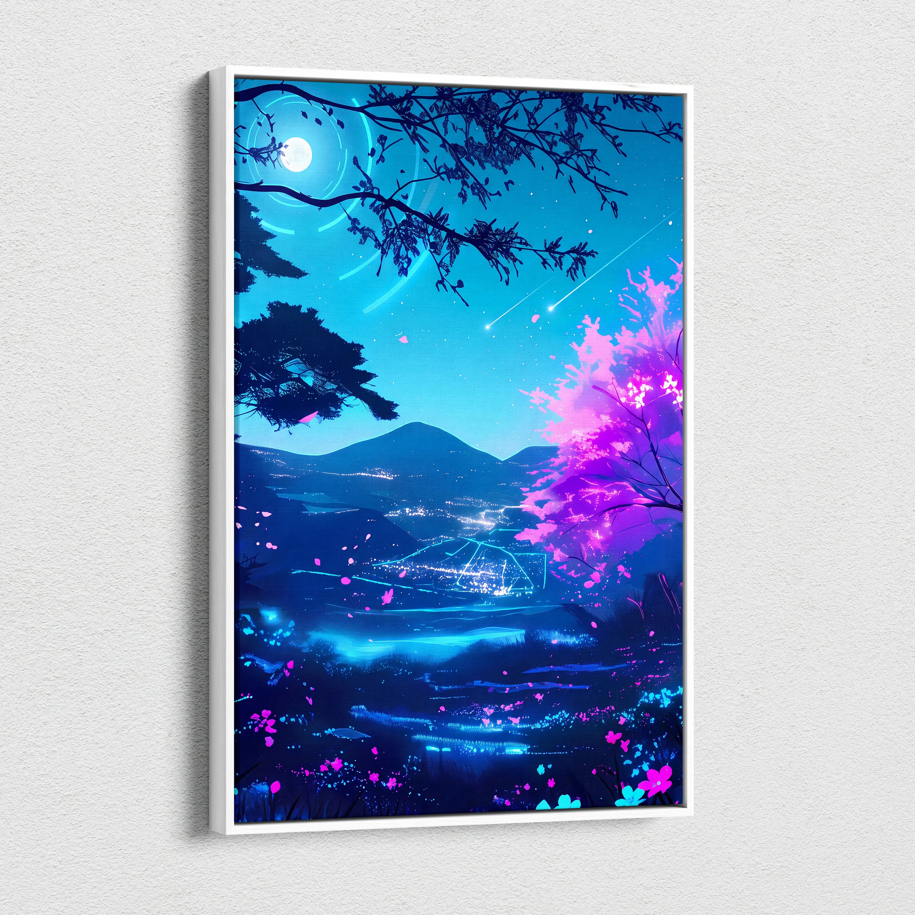 Neon Vaporwave Landscape Canvas - Vaporwave Landscape Neon Blues For Living Room Synthwave Dreamy Mood Modern Wall Decor