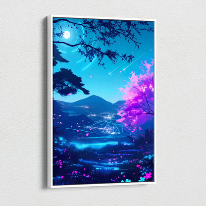 Neon Vaporwave Landscape Canvas - Vaporwave Landscape Neon Blues For Living Room Synthwave Dreamy Mood Modern Wall Decor