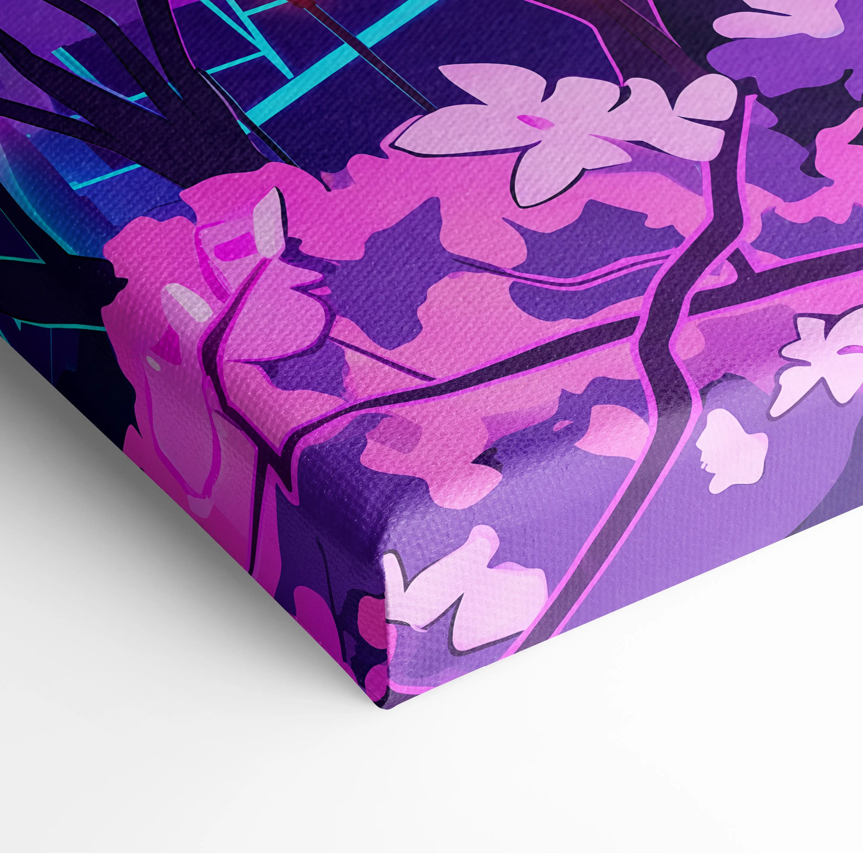 Neon Vapor Pagoda Sunset - Pagoda Neon Sunset Blue Living Room Vaporwave Dreamy Mood Neon City Wall Art Canvas