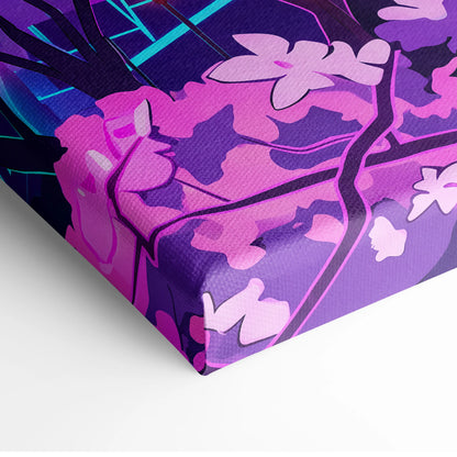 Neon Vapor Pagoda Sunset - Pagoda Neon Sunset Blue Living Room Vaporwave Dreamy Mood Neon City Wall Art Canvas