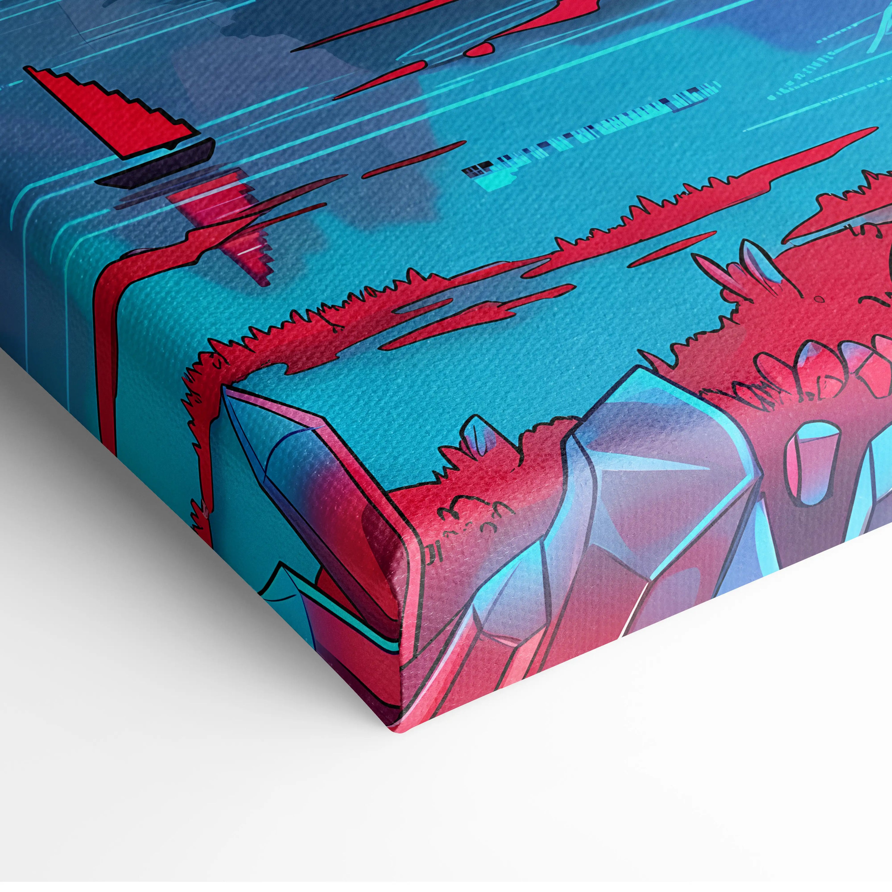 Neon Vaporwave Sunset Canvas - Vaporwave Landscape Neon Pink Cyan Living Room Retro Dreamy Glitch Art Canvas