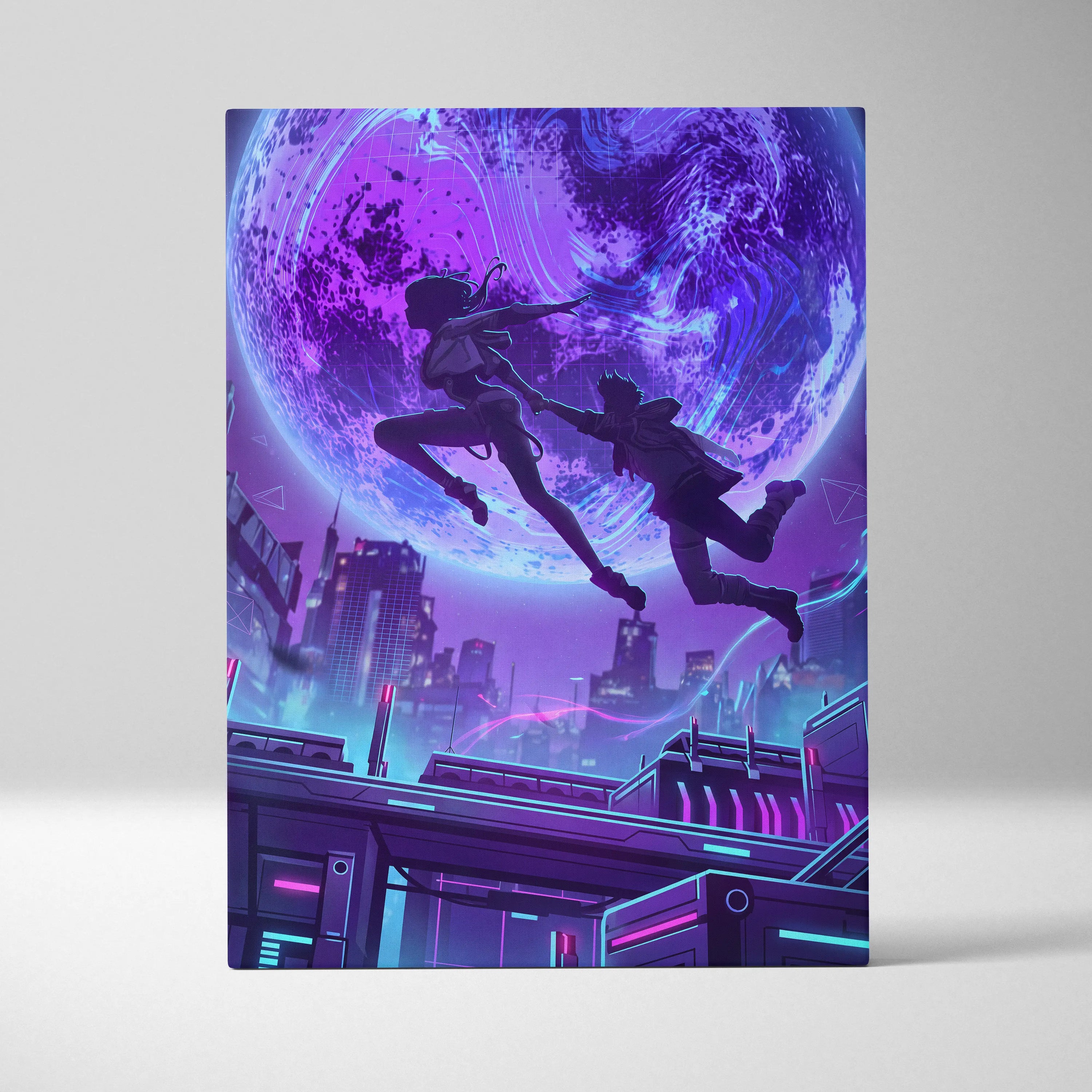 Vaporwave Neon Fantasy Canvas - Vaporwave Scene Neon Purple Blue Living Room Retro-Futurism Moody Neon Wall Art Canvas