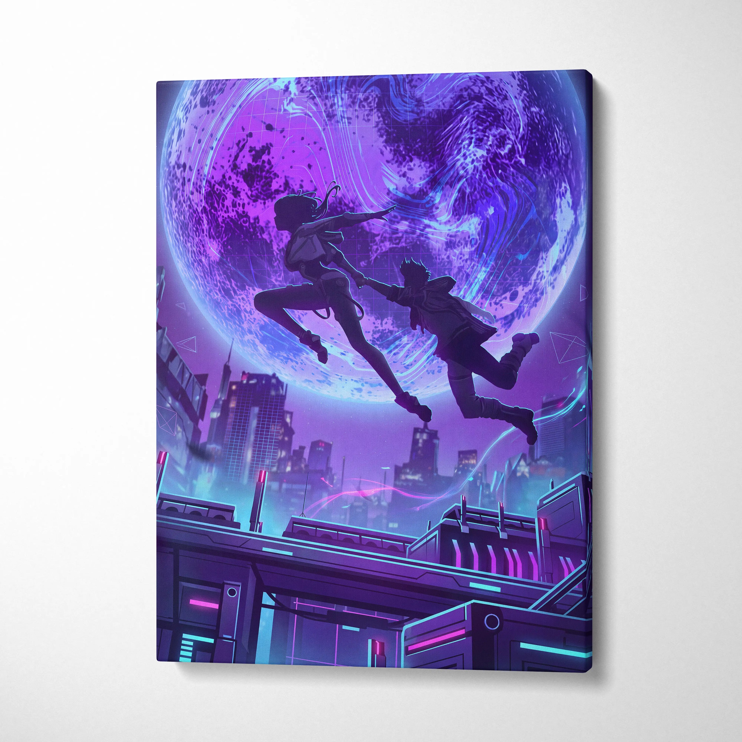 Vaporwave Neon Fantasy Canvas - Vaporwave Scene Neon Purple Blue Living Room Retro-Futurism Moody Neon Wall Art Canvas