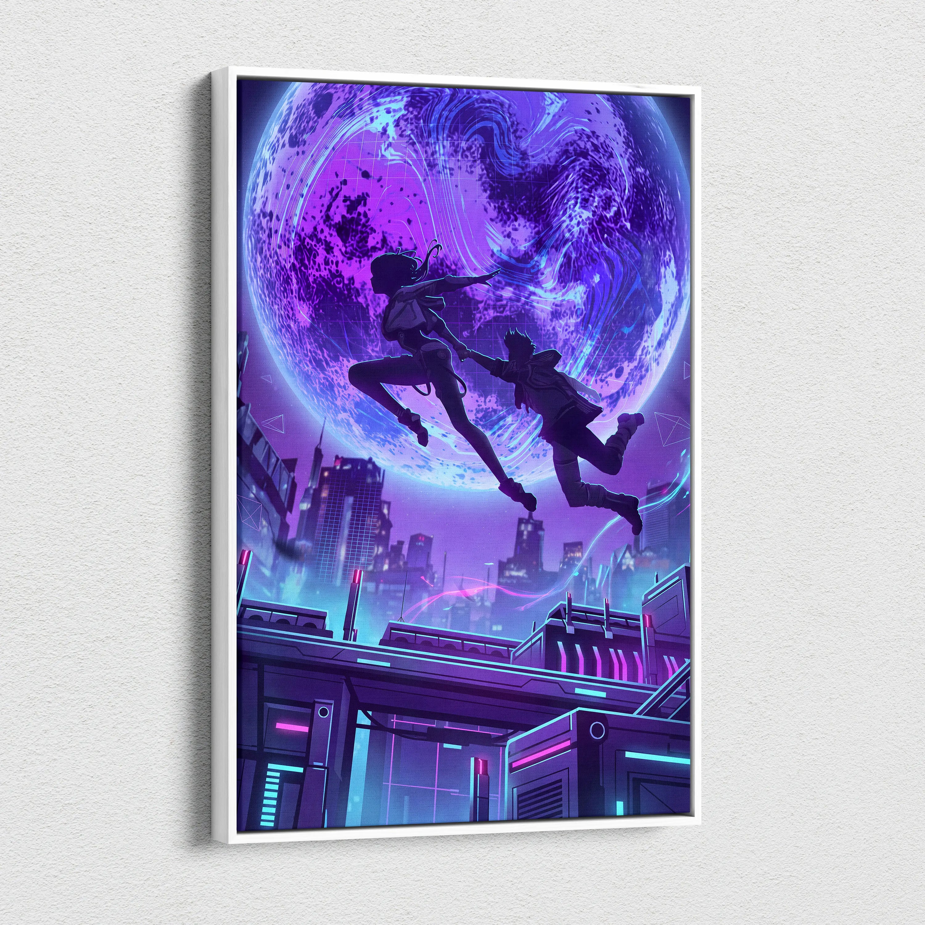 Vaporwave Neon Fantasy Canvas - Vaporwave Scene Neon Purple Blue Living Room Retro-Futurism Moody Neon Wall Art Canvas