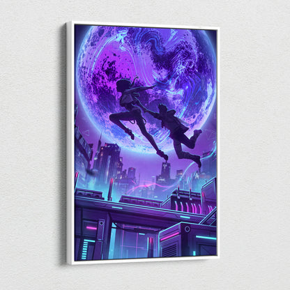 Vaporwave Neon Fantasy Canvas - Vaporwave Scene Neon Purple Blue Living Room Retro-Futurism Moody Neon Wall Art Canvas