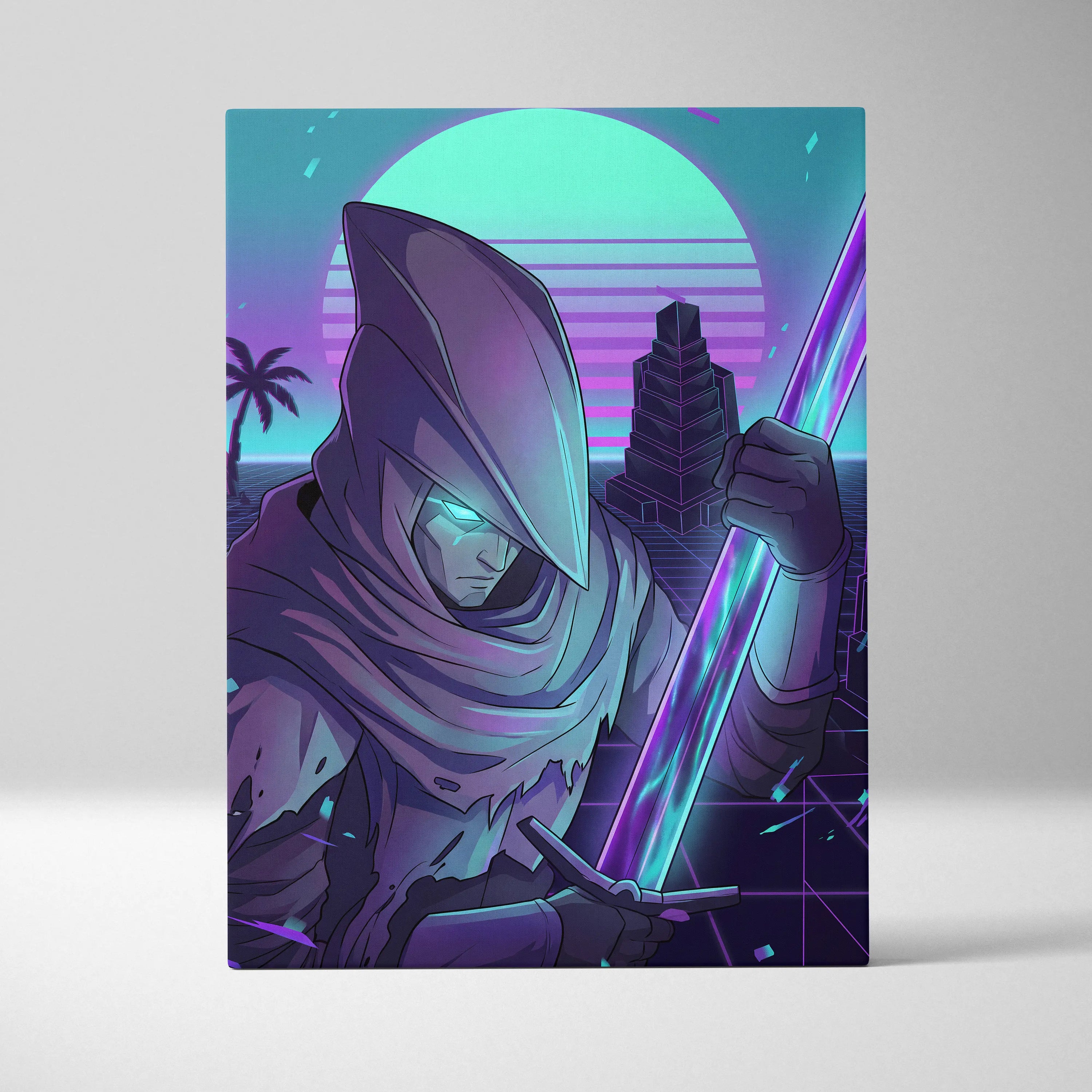 Neon Vaporwave Canvas Fantasy - Vaporwave Neon Cyan Living Room Synthwave Dreamy Nostalgic Cyberpunk Wall Art Canvas