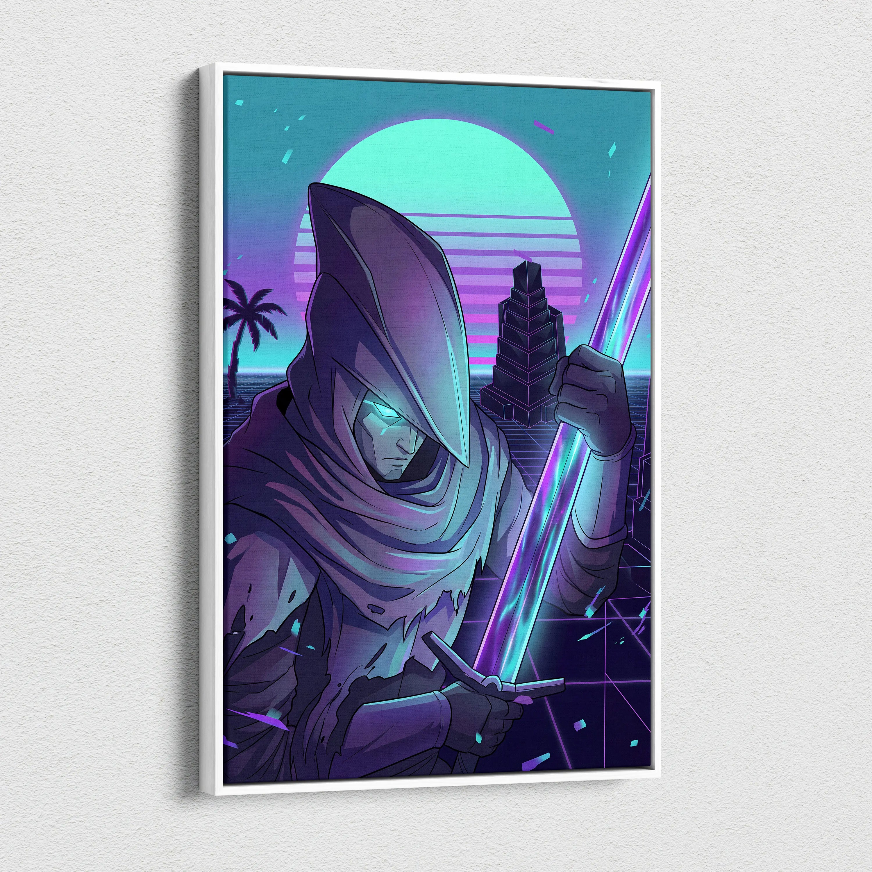 Neon Vaporwave Canvas Fantasy - Vaporwave Neon Cyan Living Room Synthwave Dreamy Nostalgic Cyberpunk Wall Art Canvas