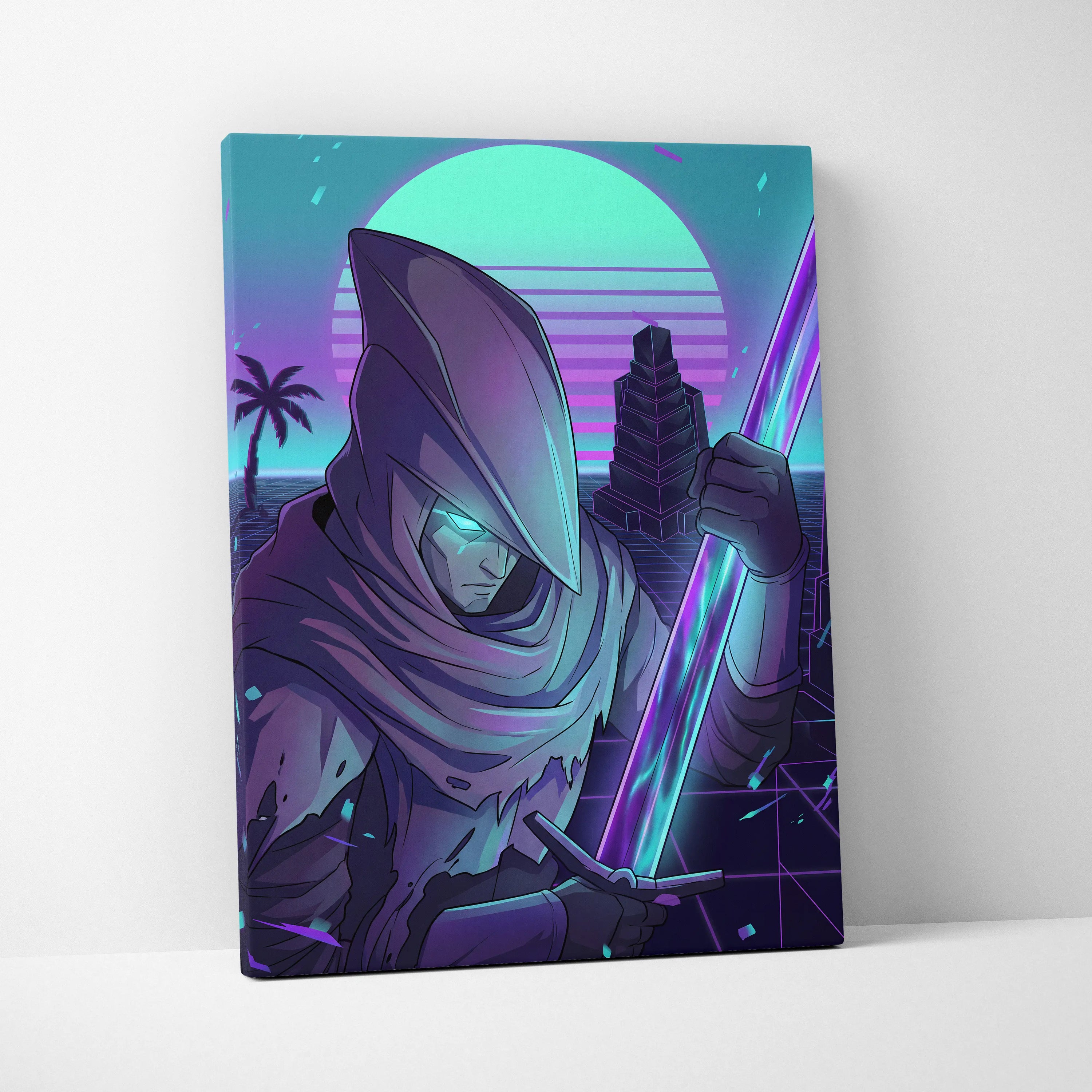 Neon Vaporwave Canvas Fantasy - Vaporwave Neon Cyan Living Room Synthwave Dreamy Nostalgic Cyberpunk Wall Art Canvas