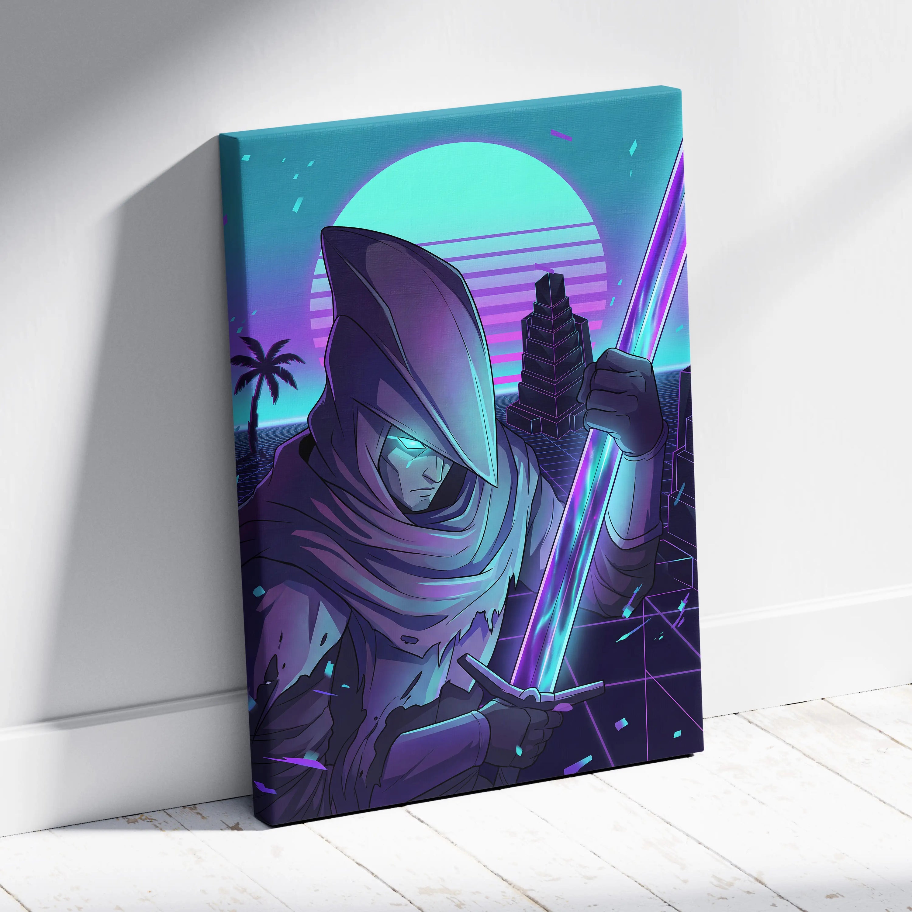 Neon Vaporwave Canvas Fantasy - Vaporwave Neon Cyan Living Room Synthwave Dreamy Nostalgic Cyberpunk Wall Art Canvas
