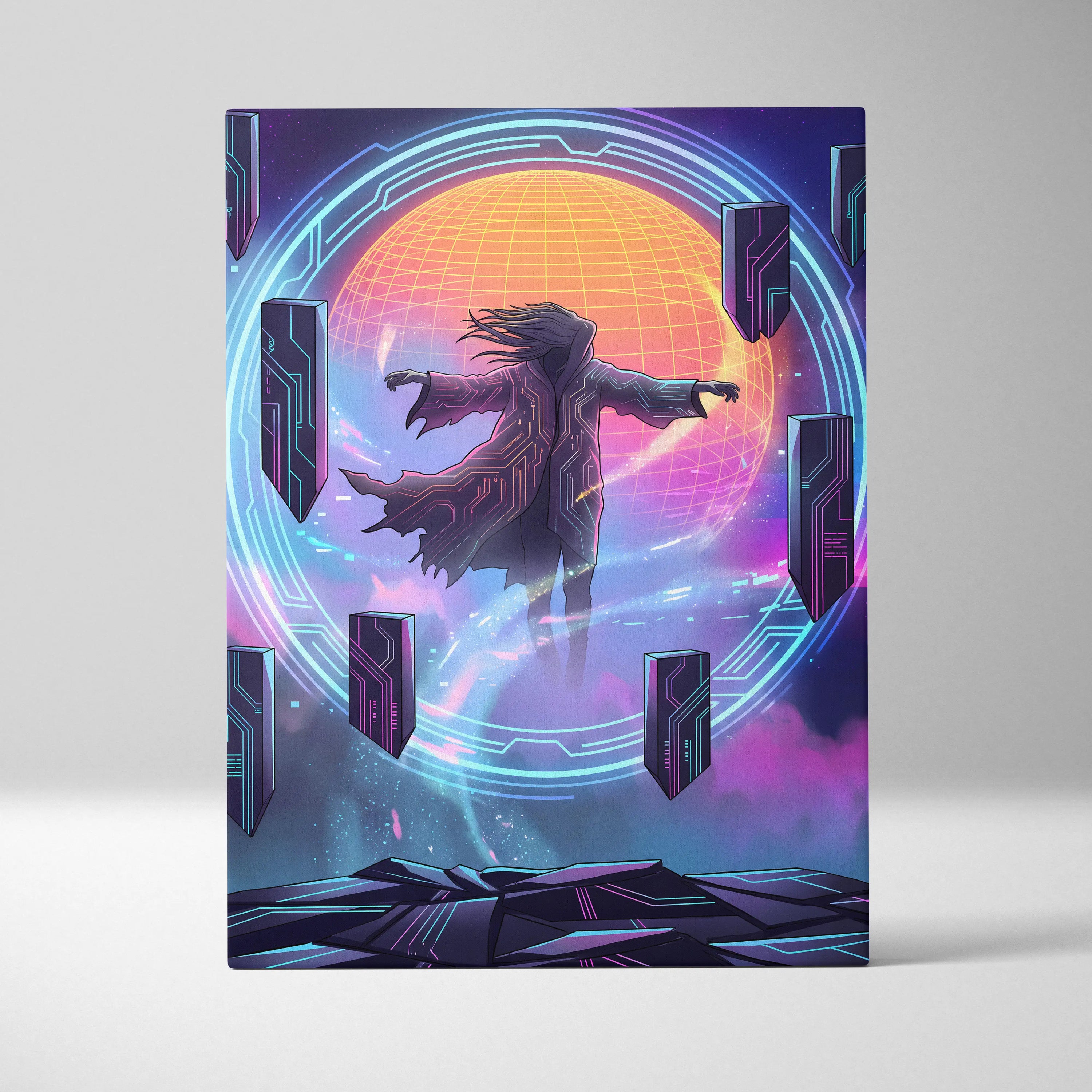 Vaporwave Neon Dreamscape Canvas - Figure Neon Pink Blue Living Room Vaporwave Dreamy Gallery Wall Synthwave Canvas