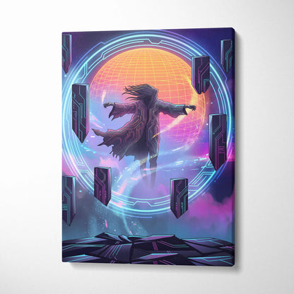 Vaporwave Neon Dreamscape Canvas - Figure Neon Pink Blue Living Room Vaporwave Dreamy Gallery Wall Synthwave Canvas