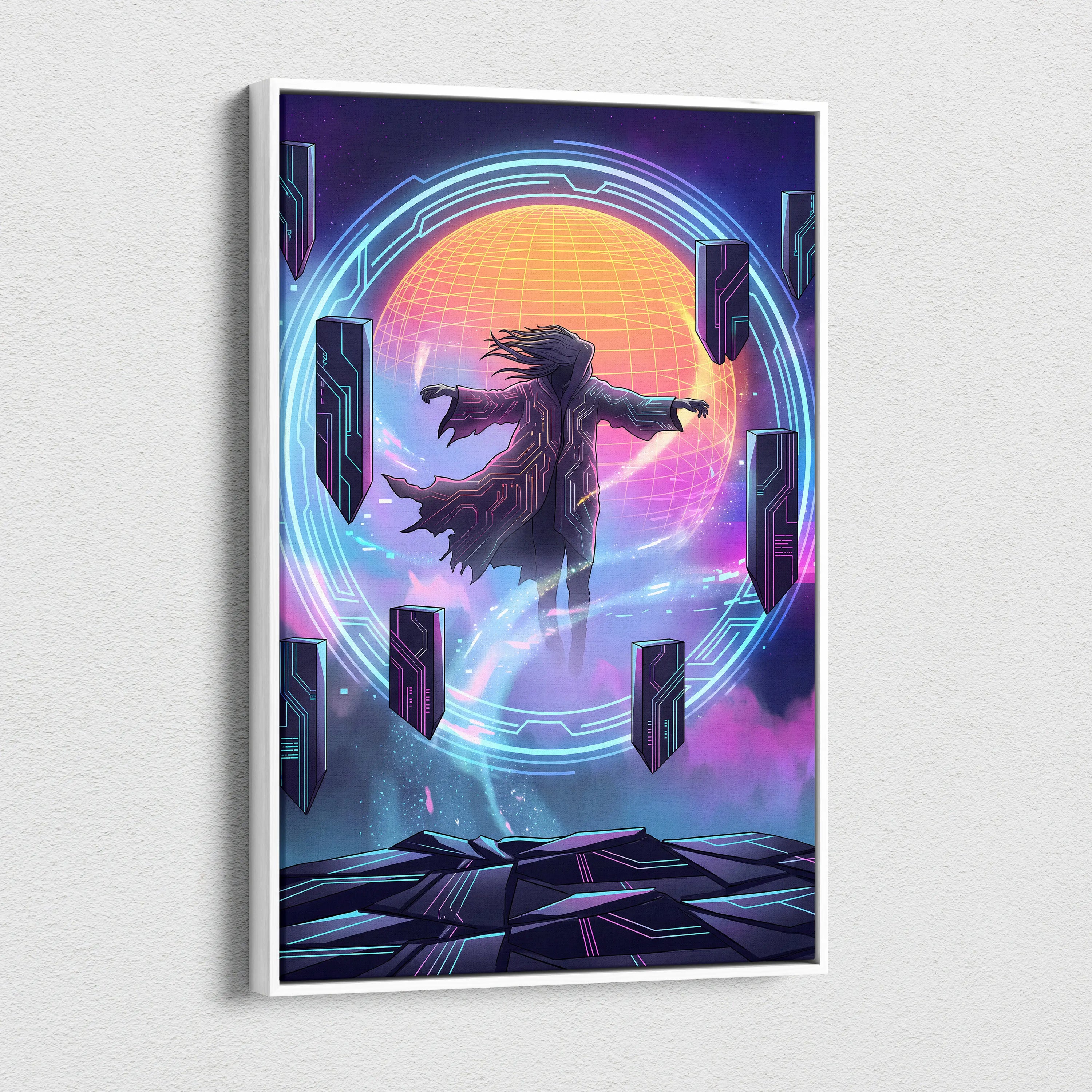 Vaporwave Neon Dreamscape Canvas - Figure Neon Pink Blue Living Room Vaporwave Dreamy Gallery Wall Synthwave Canvas