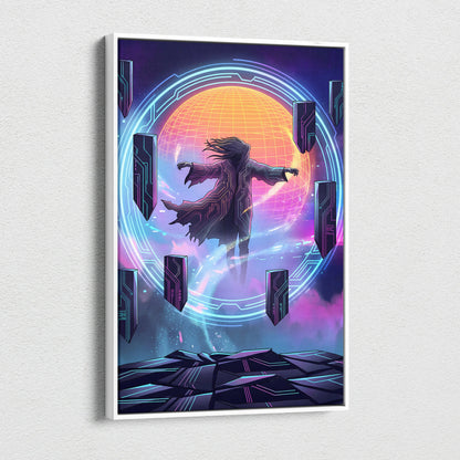 Vaporwave Neon Dreamscape Canvas - Figure Neon Pink Blue Living Room Vaporwave Dreamy Gallery Wall Synthwave Canvas