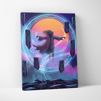 Vaporwave Neon Dreamscape Canvas - Figure Neon Pink Blue Living Room Vaporwave Dreamy Gallery Wall Synthwave Canvas