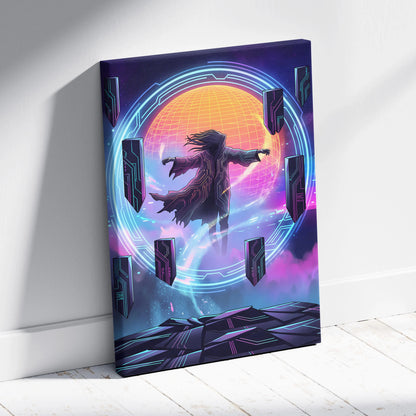 Vaporwave Neon Dreamscape Canvas - Figure Neon Pink Blue Living Room Vaporwave Dreamy Gallery Wall Synthwave Canvas