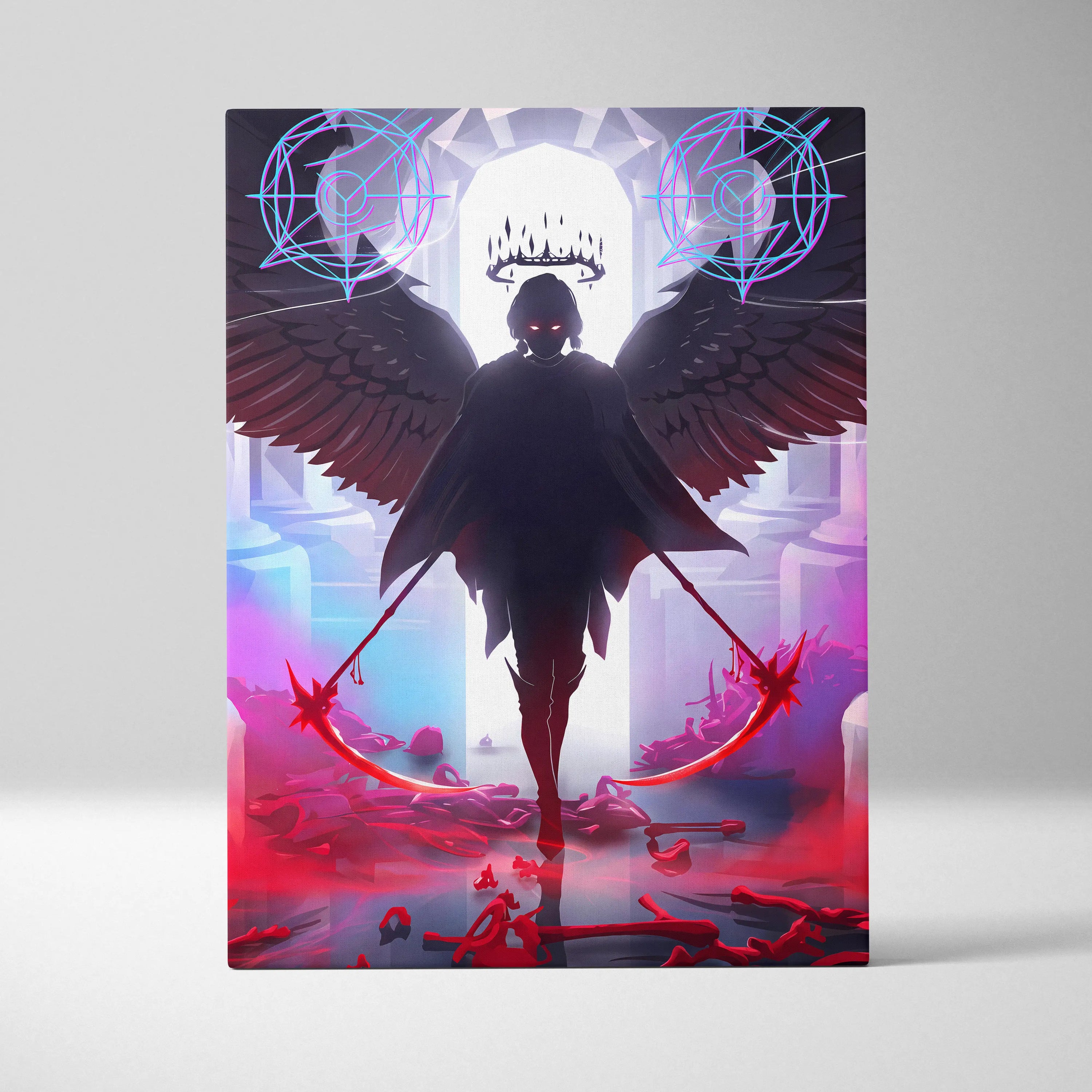 Neon Winged Vaporwave Canvas - Winged Neon Pink Blue Living Room Vaporwave Mystical Mood Retro Futurism Canvas