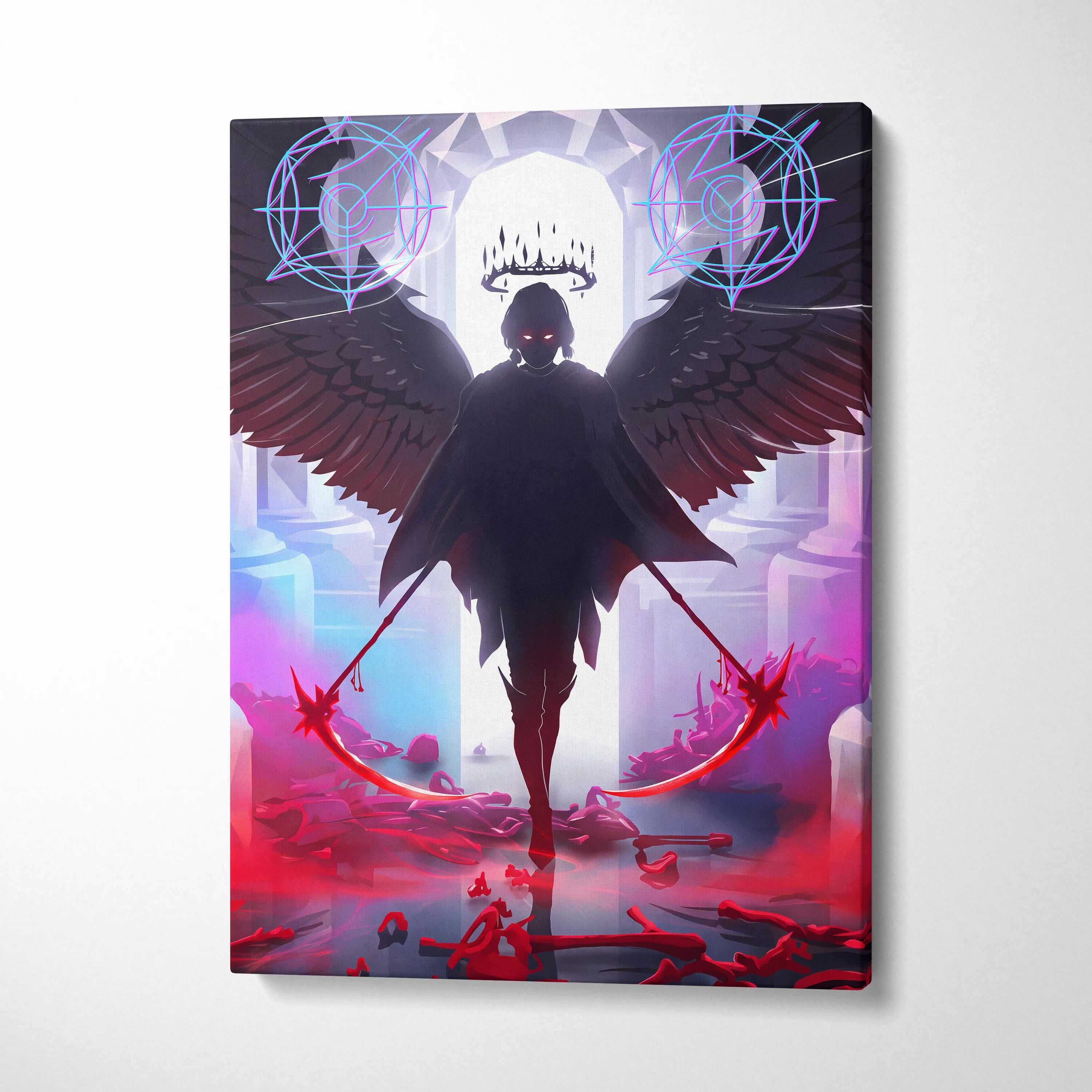 Neon Winged Vaporwave Canvas - Winged Neon Pink Blue Living Room Vaporwave Mystical Mood Retro Futurism Canvas