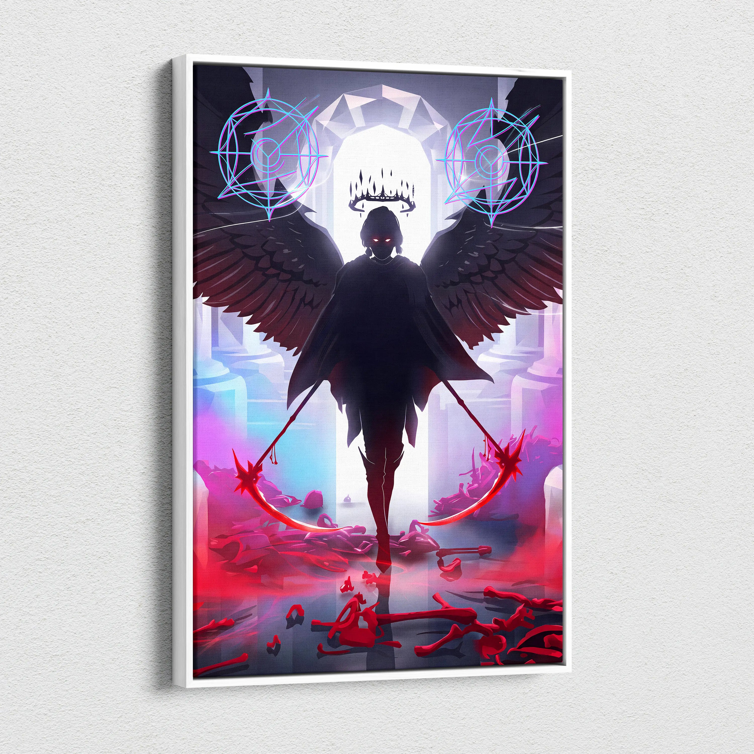 Neon Winged Vaporwave Canvas - Winged Neon Pink Blue Living Room Vaporwave Mystical Mood Retro Futurism Canvas