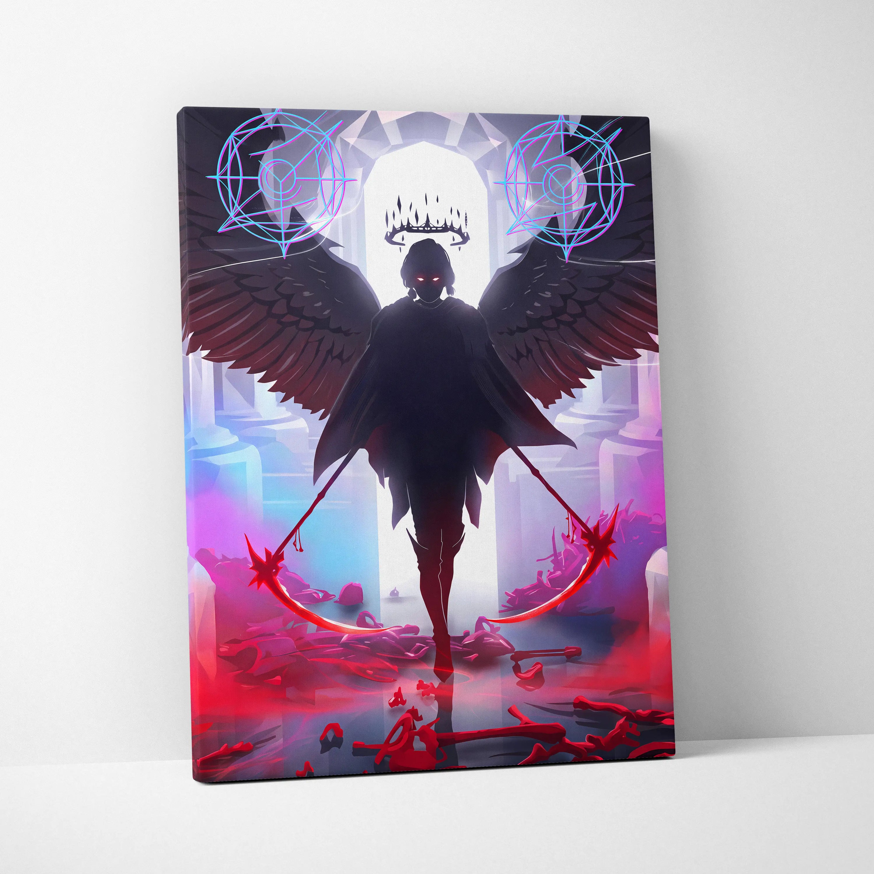 Neon Winged Vaporwave Canvas - Winged Neon Pink Blue Living Room Vaporwave Mystical Mood Retro Futurism Canvas