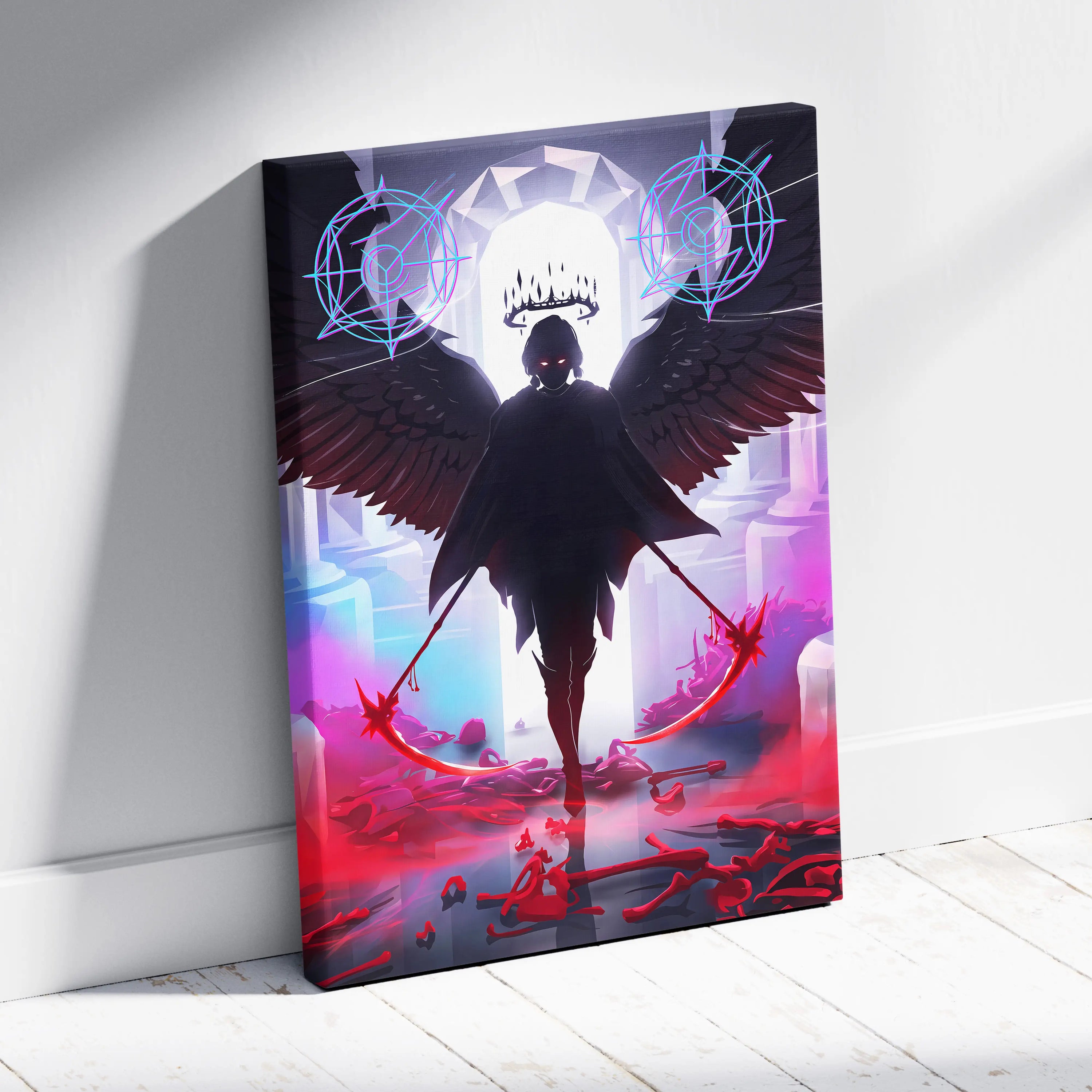 Neon Winged Vaporwave Canvas - Winged Neon Pink Blue Living Room Vaporwave Mystical Mood Retro Futurism Canvas