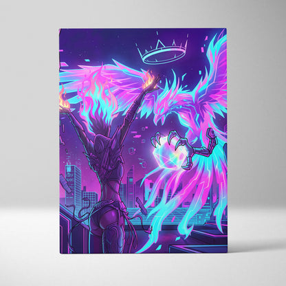Vaporwave Crown Neon Canvas - Vaporwave Neon Canvas Wall Decor Retro Futurism Dreamy Surreal Atmosphere Synthwave Canvas