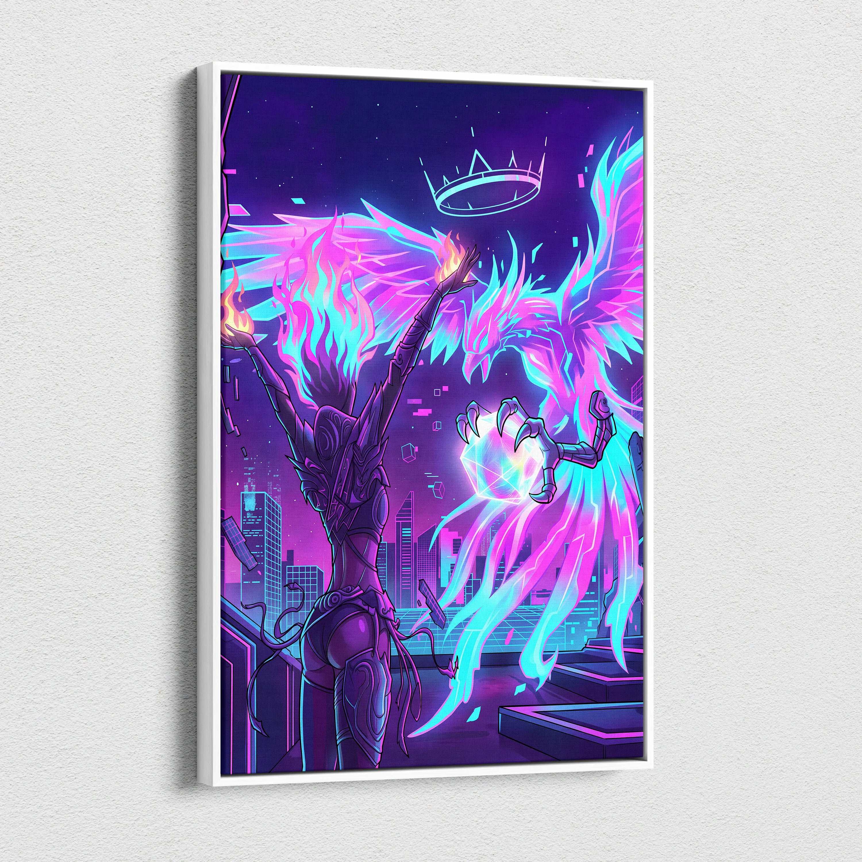 Vaporwave Crown Neon Canvas - Vaporwave Neon Canvas Wall Decor Retro Futurism Dreamy Surreal Atmosphere Synthwave Canvas
