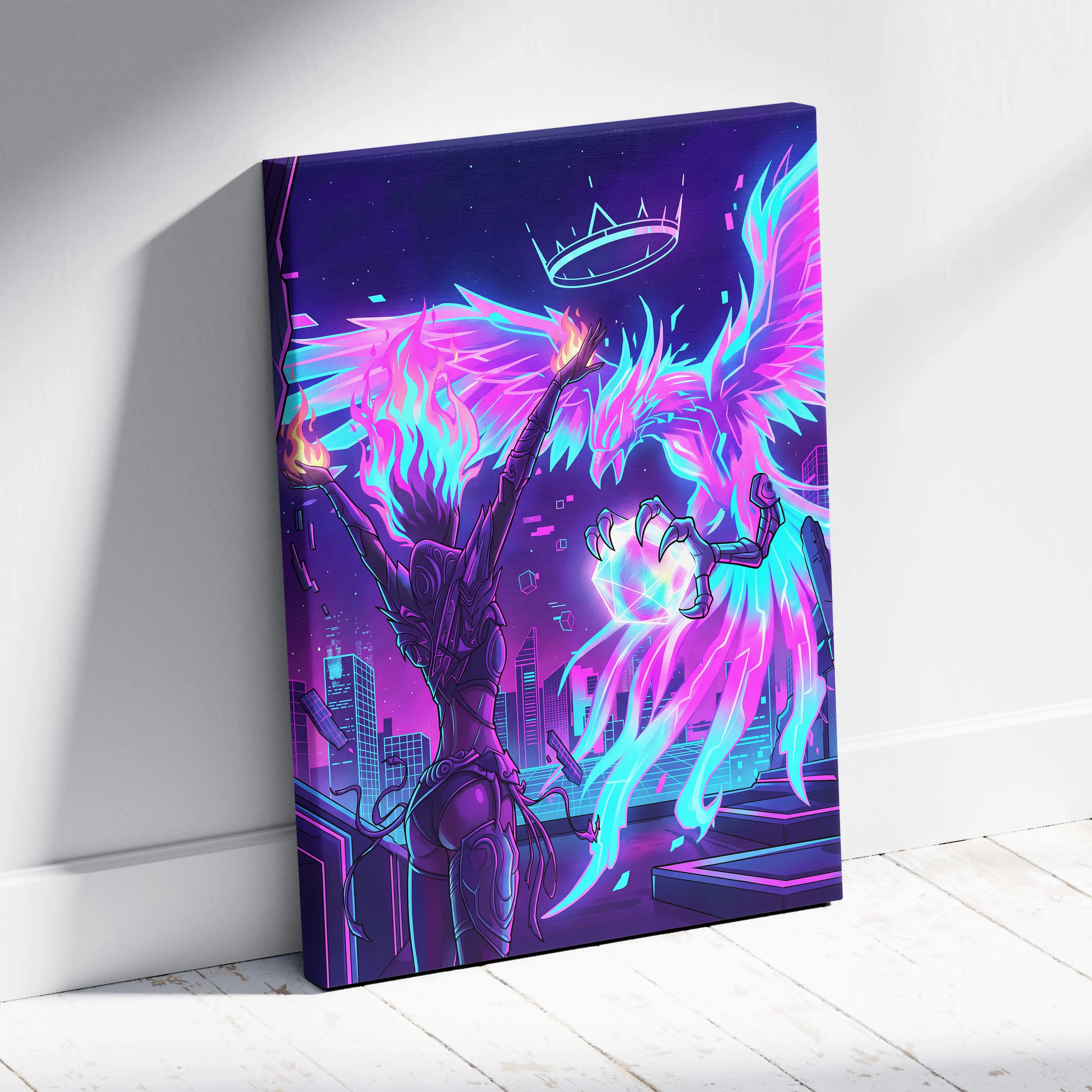 Vaporwave Crown Neon Canvas - Vaporwave Neon Canvas Wall Decor Retro Futurism Dreamy Surreal Atmosphere Synthwave Canvas