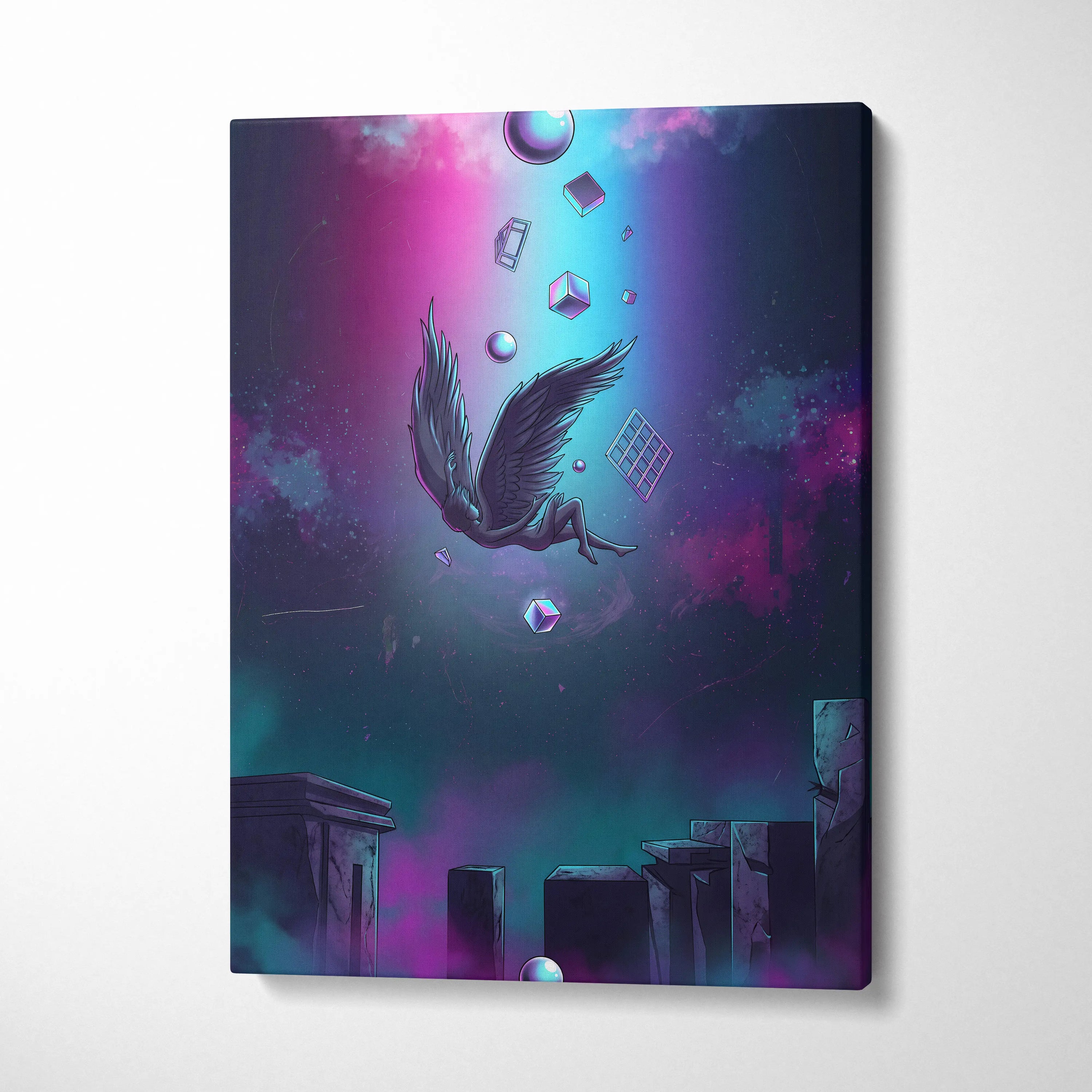 Vaporwave Fantasy Neon Canvas - Vaporwave Art Neon Pink Blue Purple Living Room Surrealism Dreamy Neon Canvas Wall Art