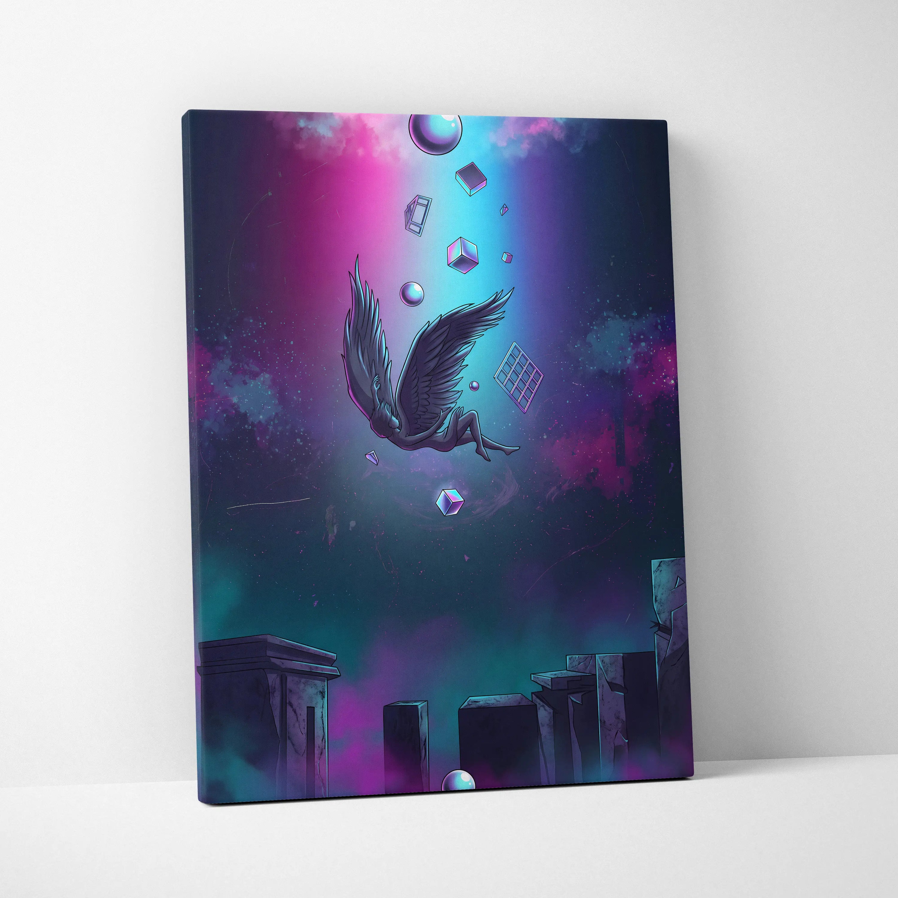 Vaporwave Fantasy Neon Canvas - Vaporwave Art Neon Pink Blue Purple Living Room Surrealism Dreamy Neon Canvas Wall Art