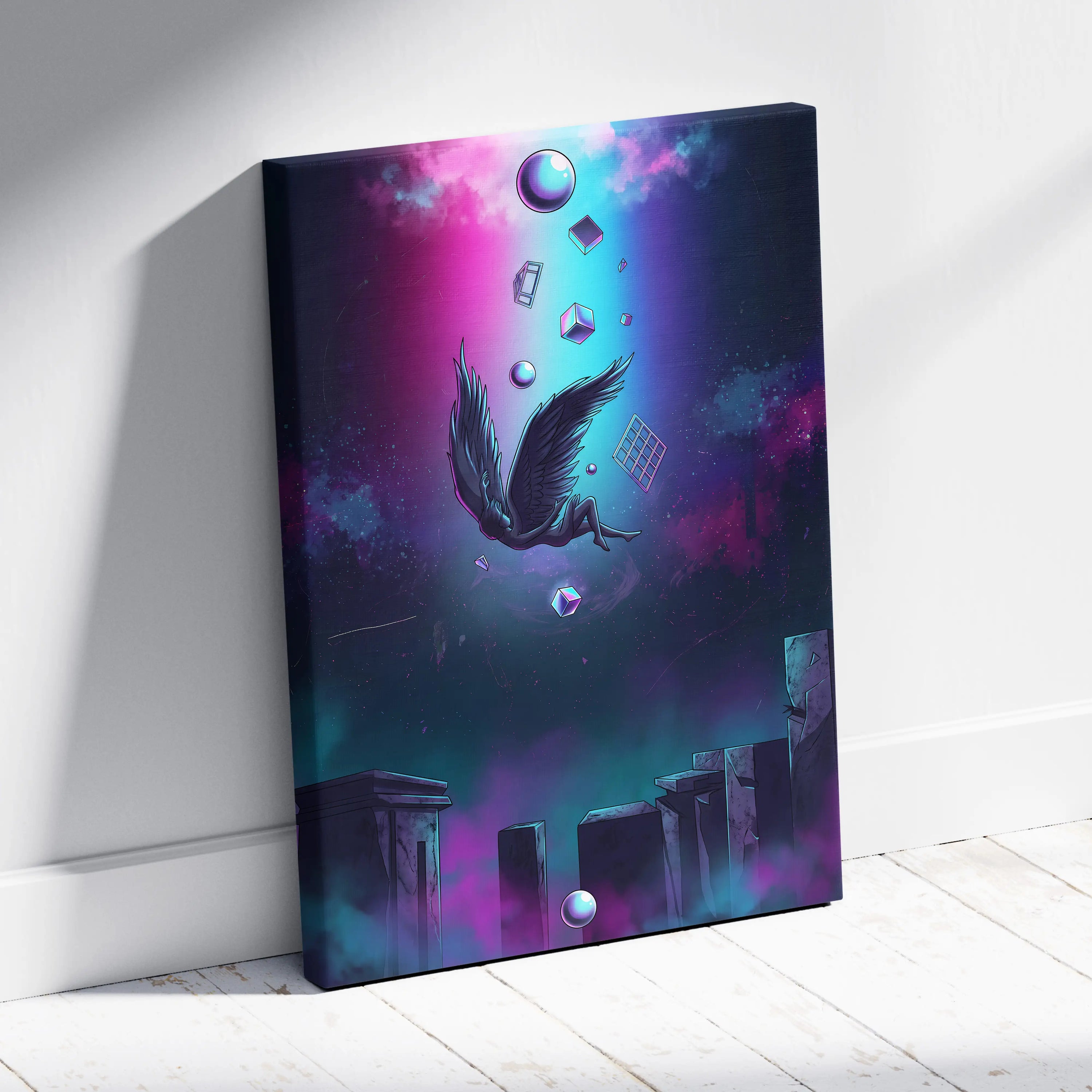 Vaporwave Fantasy Neon Canvas - Vaporwave Art Neon Pink Blue Purple Living Room Surrealism Dreamy Neon Canvas Wall Art