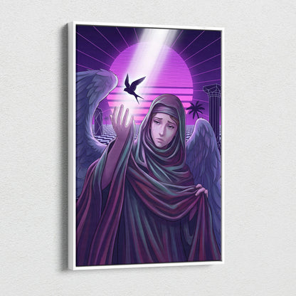 Vaporwave Neon Fantasy Canvas - Vaporwave Angel Neon Purple Living Room Retro-Futurism Dreamy Mystic Neo 80s Canvas