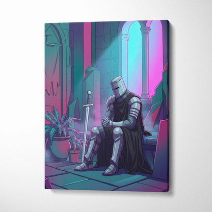 Neon Knight Vaporwave Canvas - Knight Neon Pink Teal Living Room Vaporwave Dreamy Vaporwave Retro Futurism Canvas Print
