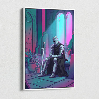 Neon Knight Vaporwave Canvas - Knight Neon Pink Teal Living Room Vaporwave Dreamy Vaporwave Retro Futurism Canvas Print