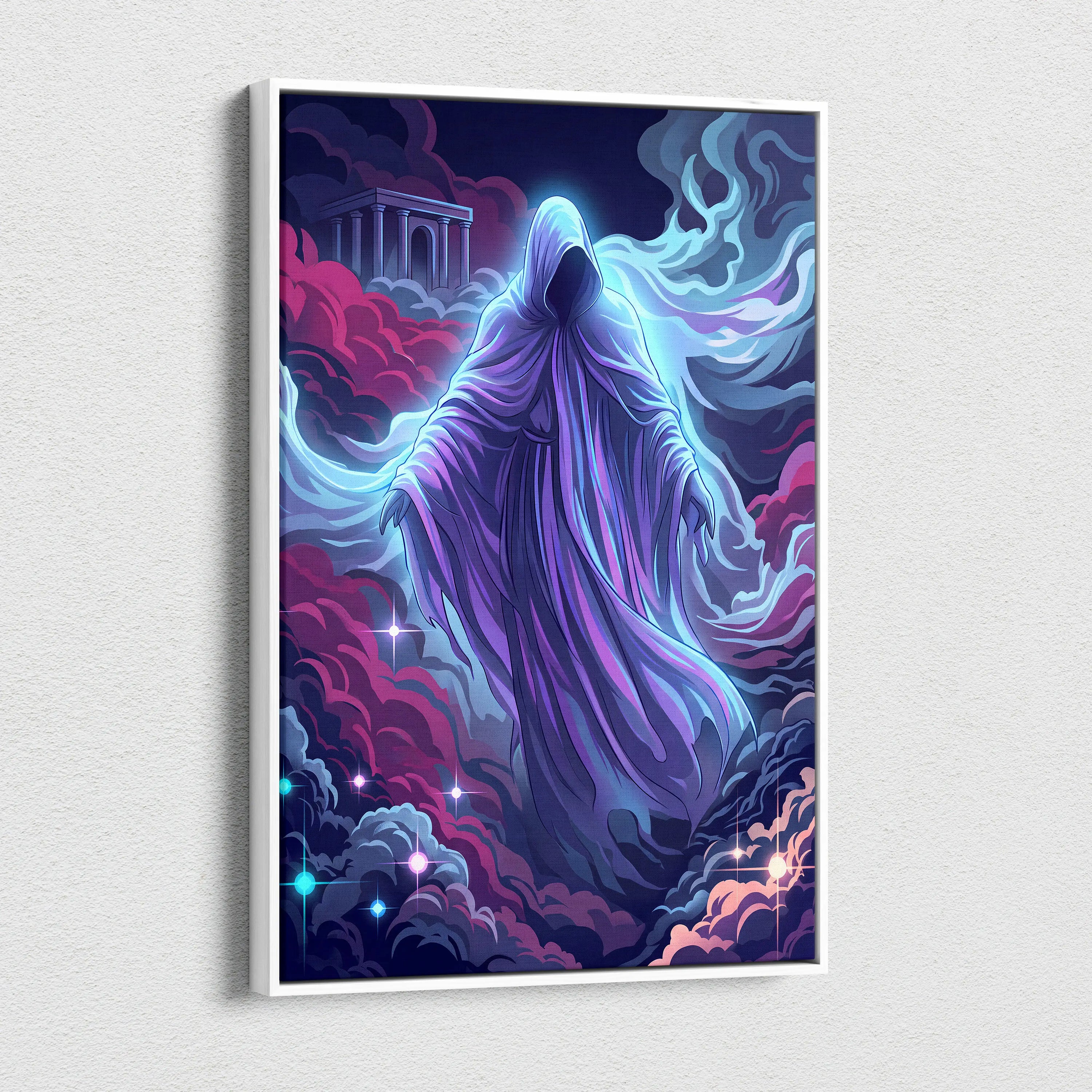 Vaporwave Neon Phantom Canvas - Hooded Figure Neon Blues Purples LivingRoom Vaporwave - Atmospheric Neon Wall Art Canvas