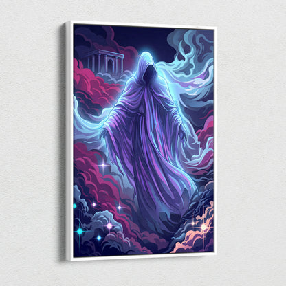 Vaporwave Neon Phantom Canvas - Hooded Figure Neon Blues Purples LivingRoom Vaporwave - Atmospheric Neon Wall Art Canvas