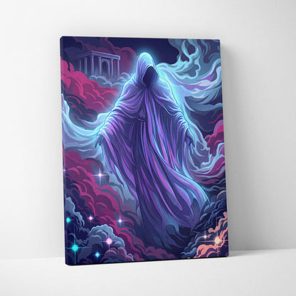 Vaporwave Neon Phantom Canvas - Hooded Figure Neon Blues Purples LivingRoom Vaporwave - Atmospheric Neon Wall Art Canvas