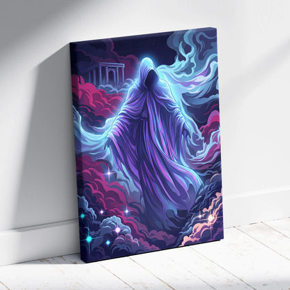 Vaporwave Neon Phantom Canvas - Hooded Figure Neon Blues Purples LivingRoom Vaporwave - Atmospheric Neon Wall Art Canvas