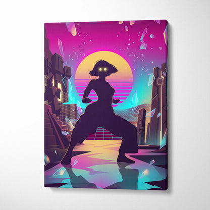 Vaporwave Neon Silhouette Canvas - Silhouette Neon Sunset Purple Living Room Vaporwave Dreamy Retro Neon Vaporwave Canvas