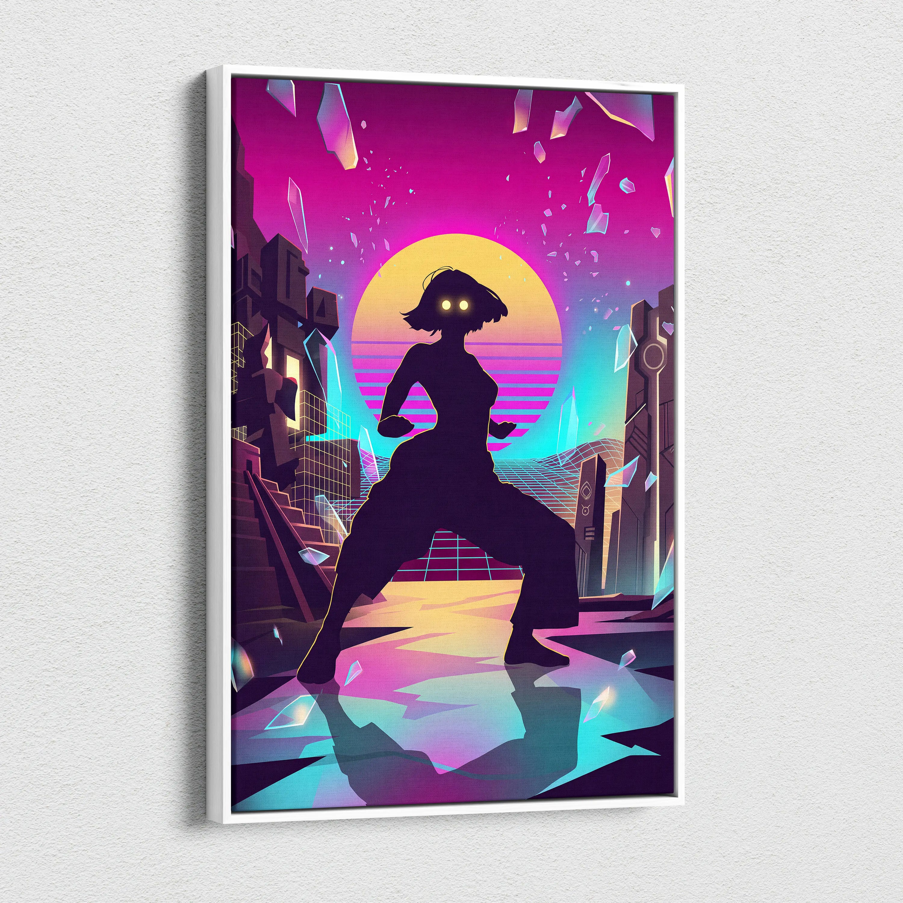 Vaporwave Neon Silhouette Canvas - Silhouette Neon Sunset Purple Living Room Vaporwave Dreamy Retro Neon Vaporwave Canvas