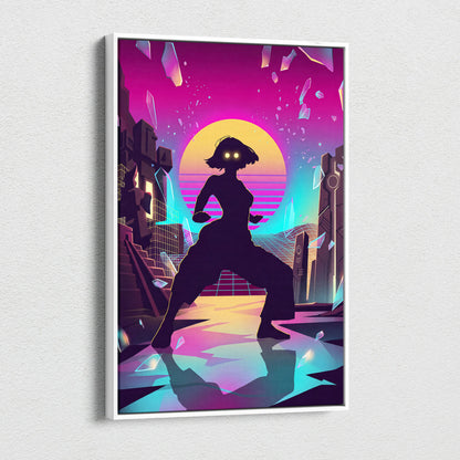 Vaporwave Neon Silhouette Canvas - Silhouette Neon Sunset Purple Living Room Vaporwave Dreamy Retro Neon Vaporwave Canvas