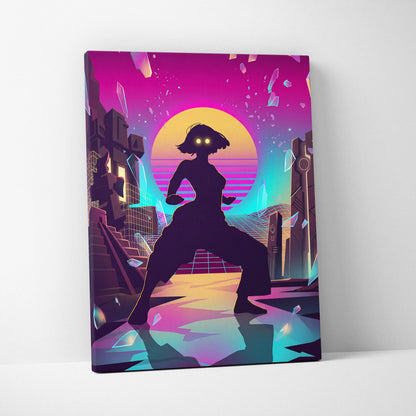 Vaporwave Neon Silhouette Canvas - Silhouette Neon Sunset Purple Living Room Vaporwave Dreamy Retro Neon Vaporwave Canvas