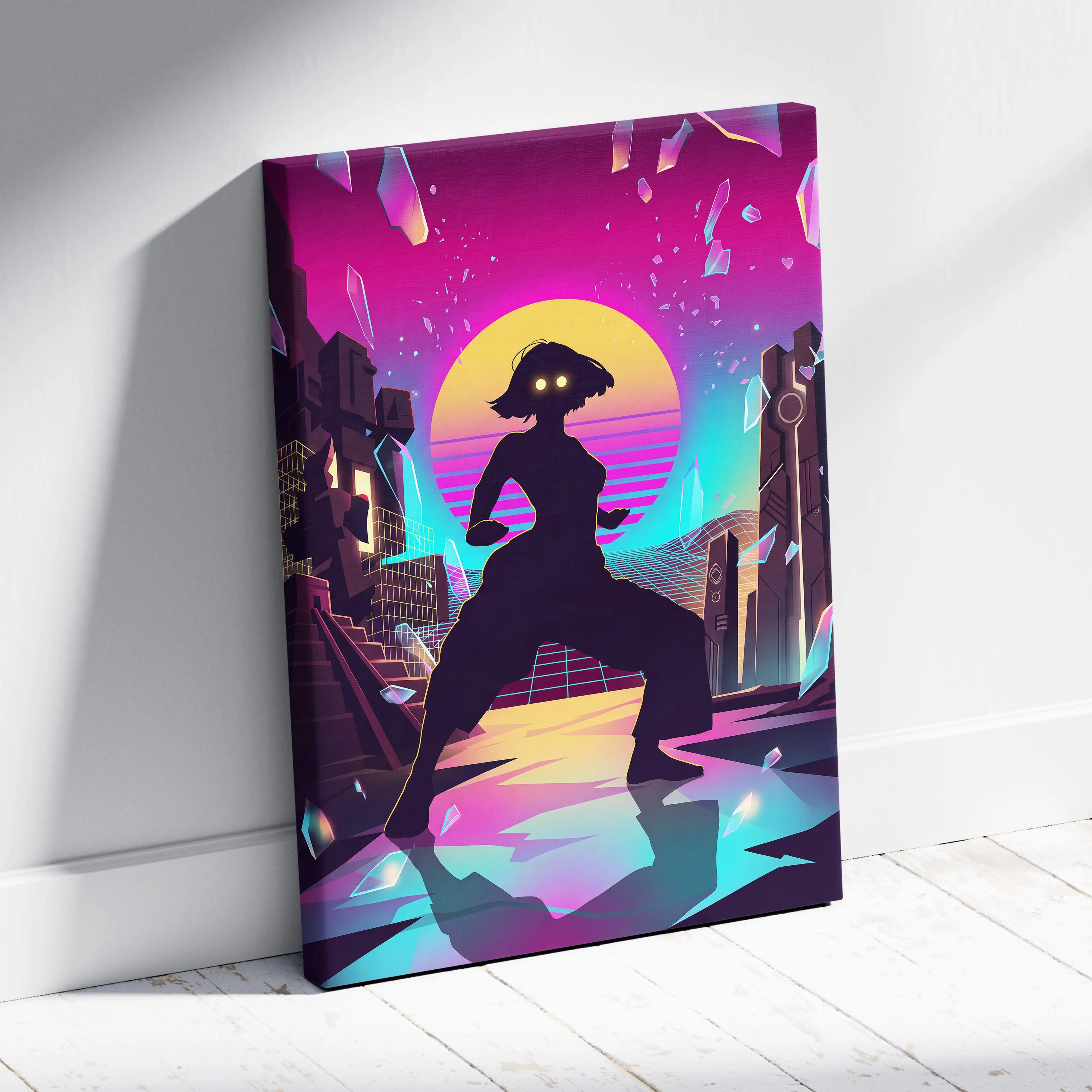 Vaporwave Neon Silhouette Canvas - Silhouette Neon Sunset Purple Living Room Vaporwave Dreamy Retro Neon Vaporwave Canvas