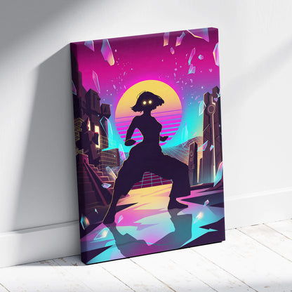 Vaporwave Neon Silhouette Canvas - Silhouette Neon Sunset Purple Living Room Vaporwave Dreamy Retro Neon Vaporwave Canvas