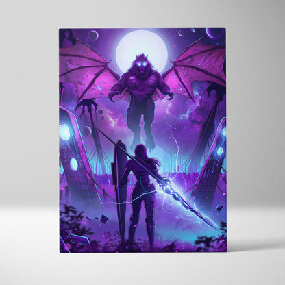 Vaporwave Neon Dragon Canvas - Dragon Neon Purple Pink Blue Living Room Vaporwave Mystical Surreal Retro Futurism Art